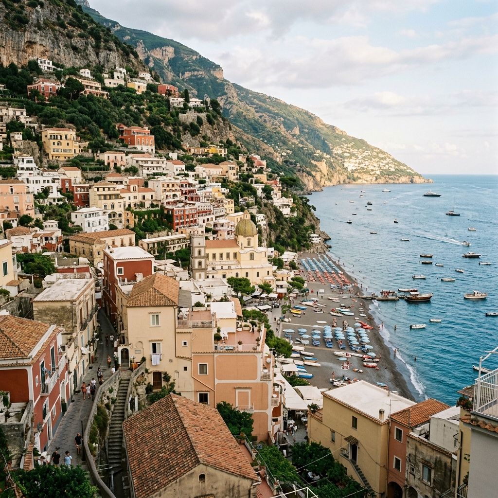 Pueblo costero colorido en la costa de Amalfi